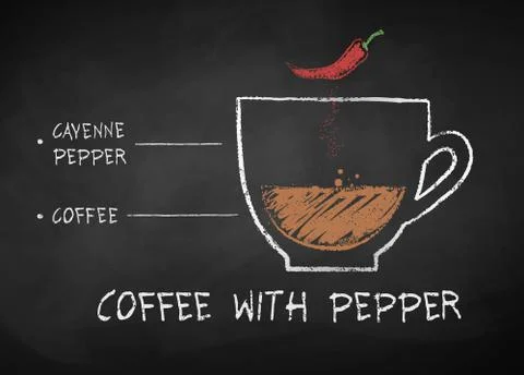 Vector chalk drawn sketch of Coffee with pepper Stock Illustration
