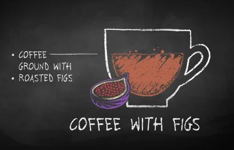 Vector chalk drawn sketch of coffee with Fig Stock Illustration