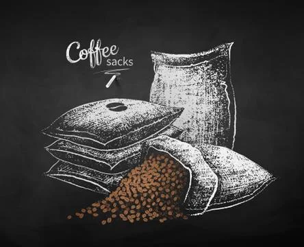 Vector chalk drawn sketches of sacks with coffee Stock Illustration