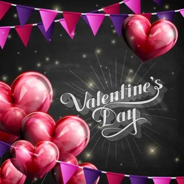 Vector chalk typographic illustration of handwritten St. Valentines Day retro Stock Illustration