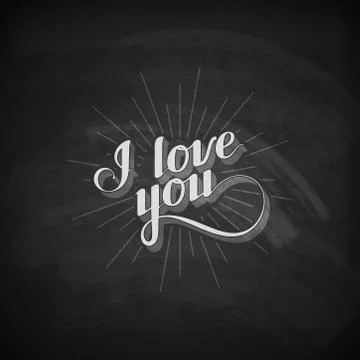 Vector chalk typographic illustration of handwritten I love  you retro label Stock Illustration