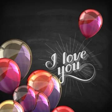 Vector chalk typographic illustration of handwritten I love you retro label Stock Illustration