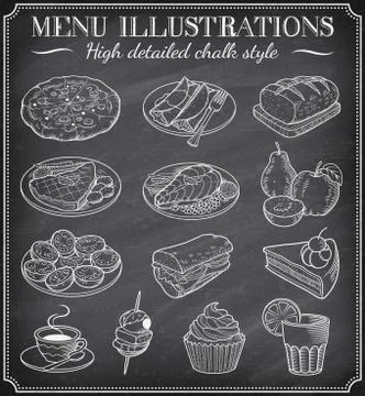 Vector Chalkboard Food Illustrations Stock Illustration