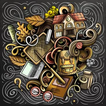 Vector chalkboard illustration of school and education objects イラスト素材