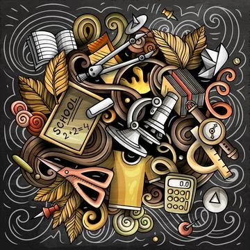 Vector chalkboard illustration of school and education objects イラスト素材