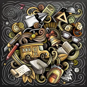 Vector chalkboard illustration of school and education objects イラスト素材