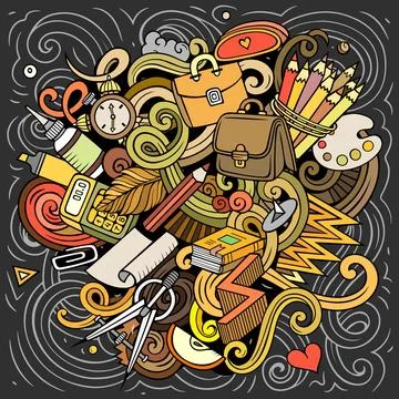 Vector chalkboard illustration of school and education objects Stock Illustration