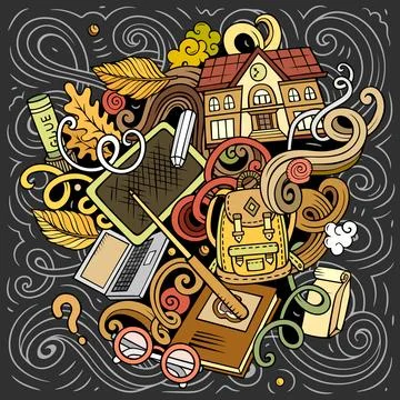 Vector chalkboard illustration of school and education objects Stock Illustration