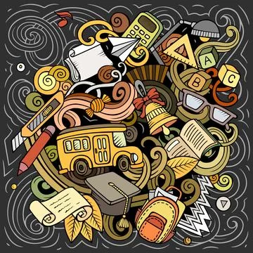 Vector chalkboard illustration of school and education objects Stock Illustration