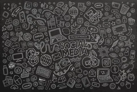 Vector chalkboard line art Doodle cartoon set of objects 스톡 일러스트