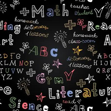 Vector chalkboard school seamless pattern. 스톡 일러스트