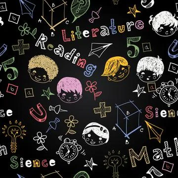 Vector chalkboard school seamless pattern. Stock Illustration