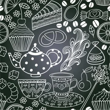 Vector chalkboard seamless floral pattern. copy that square to the side,you'l Stock Illustration