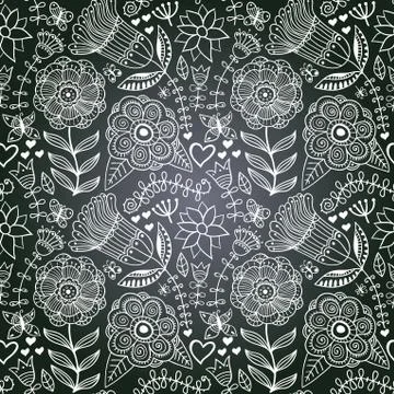 Vector chalkboard seamless floral pattern. copy that square to the side,you'l Stock Illustration