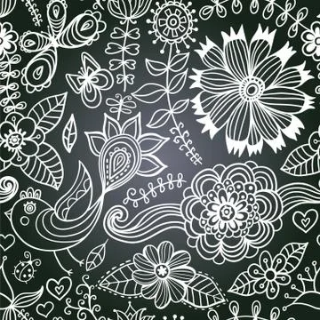 Vector chalkboard seamless floral pattern. copy that square to the side,you'l Stock Illustration