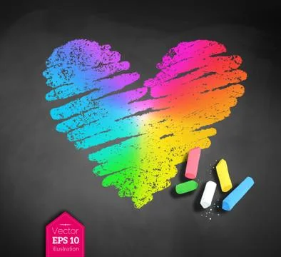 Vector chalked sketch of rainbow colored heart Stock Illustration