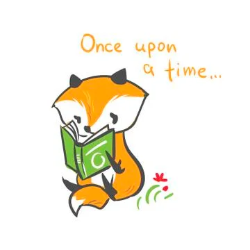 Vector character fox baby read book print Stock Illustration