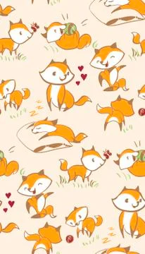 Vector character fox baby seamless pattern orange Stock Illustration