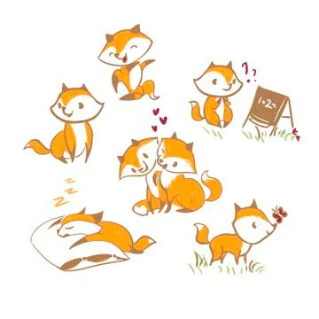 Vector character fox baby set design elements Stock Illustration