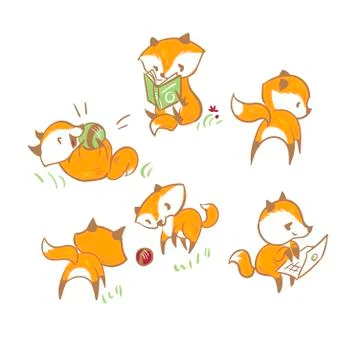 Vector character fox baby set design elements Stock Illustration