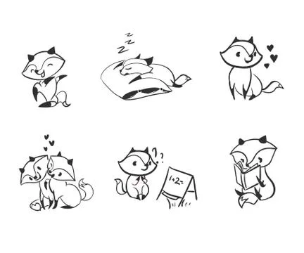 Vector character fox baby set design elements Illustrazione stock