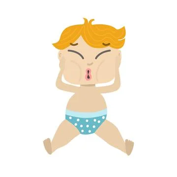 Vector character of a little boy. The child presses his hands to his cheeks and Stock Illustration