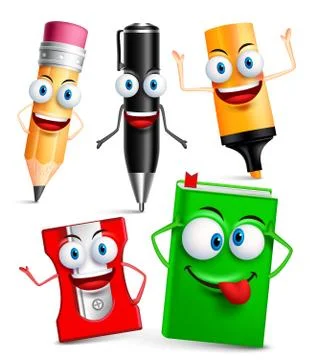 Vector character of school items funny mascot 3D set with gestures Stock Illustration