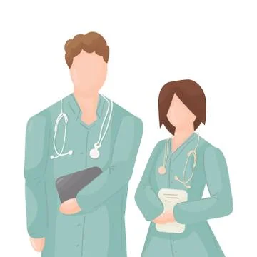 Vector characters doctors, medical workers in green clothes, one person with Stock Illustration