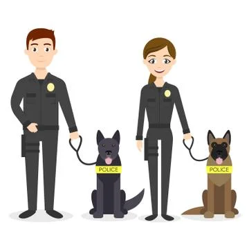 Vector characters: two young police officers man and woman with their police  Stock Illustration