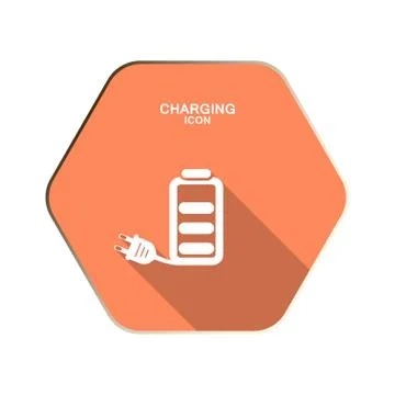 Vector Charging icon on the red hexagon background with shadow. Stock Illustration