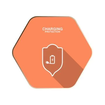 Vector Charging protection icon with shield and lightning on the red hexagon Stock Illustration