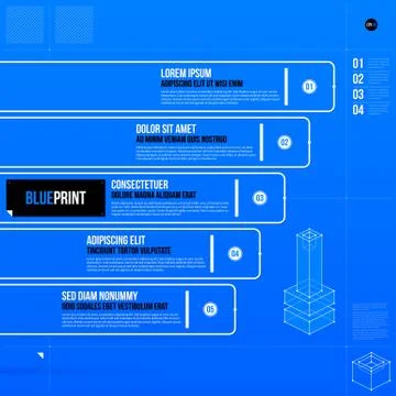Vector chart template with five stages in blueprint style. EPS10 Stock Illustration