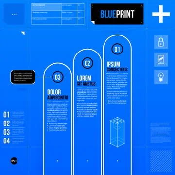 Vector chart template with three stages in blueprint style. EPS10 Stock Illustration
