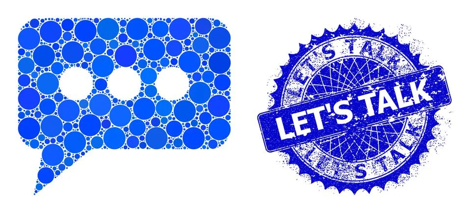 Vector Chat Message Collage of Dots with Rubber Let'S Talk Stamp Seal Stock Illustration