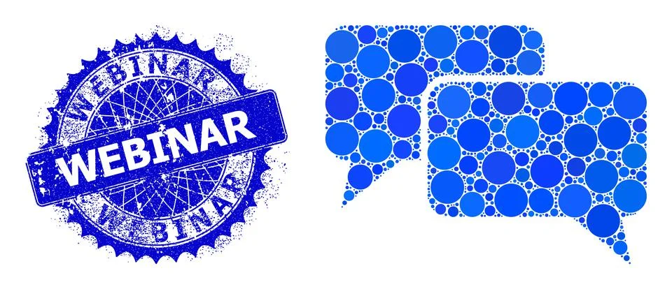 Vector Chat Messages Composition of Small Circles and Grunge Webinar Stamp Stock Illustration