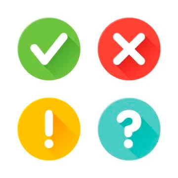 Vector check mark exclamation mark, question mark icons set. Flat icons for w Illustrazione stock