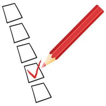 Vector check mark symbol and icon on red checklist with pen for business desi Stock Illustration