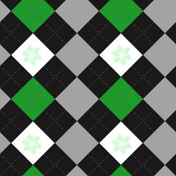 Vector checkered fabric texture print in shades of black, green and gray. S.. Stock Illustration