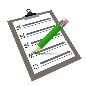 Vector checklist with pen writing on a clipboard. Signs contract document. Stock-Illustration