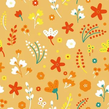 Vector Cheerful Folklore Florals seamless pattern background design. Perfect for Stock Illustration