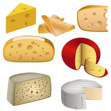 Vector cheese types icon set. Popular kind of cheese vector Illustrations Stock Illustration
