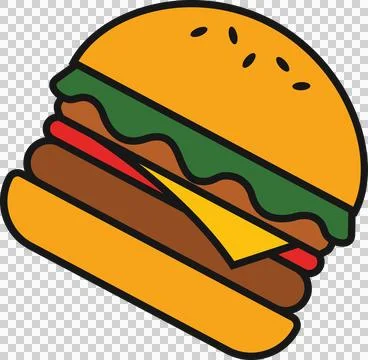 Vector cheeseburger floating on transparent background, showing sesame bun, Stock Illustration