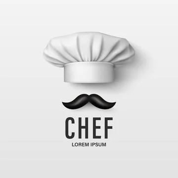 Vector Chef Logo Design with Cooking Hat and Mustache. Restaurant Chef Emblem Stock Illustration