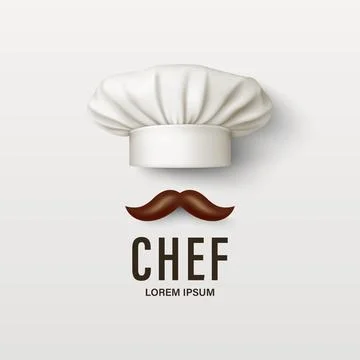 Vector Chef Logo Design with Cooking Hat and Brown Mustache. Restaurant Chef Stock Illustration