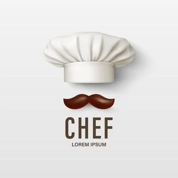 Vector Chef Logo Design with Cooking Hat and Brown Mustache. Restaurant Chef Stock Illustration