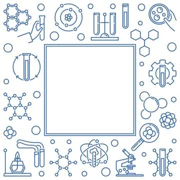 Vector Chemistry line square illustration with blue chemical icons Illustrazione stock