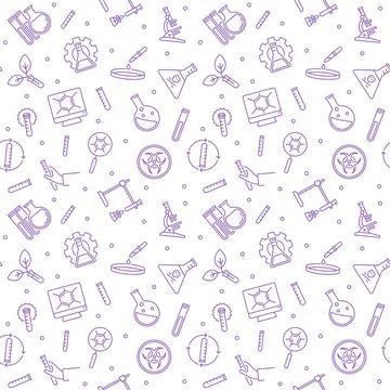Vector Chemistry Science concept outline seamless pattern Stockillustratie