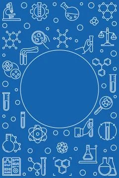 Vector Chemistry vertical blue linear banner with round frame 스톡 일러스트
