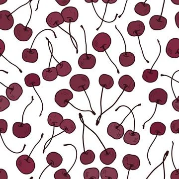 Vector cherries on white seamless pattern print background. Stock Illustration