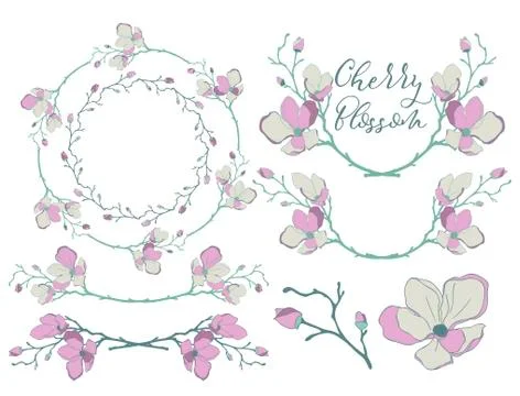 Vector Cherry Blossom Design. Dividers, Frames and Wreaths Stock Illustration